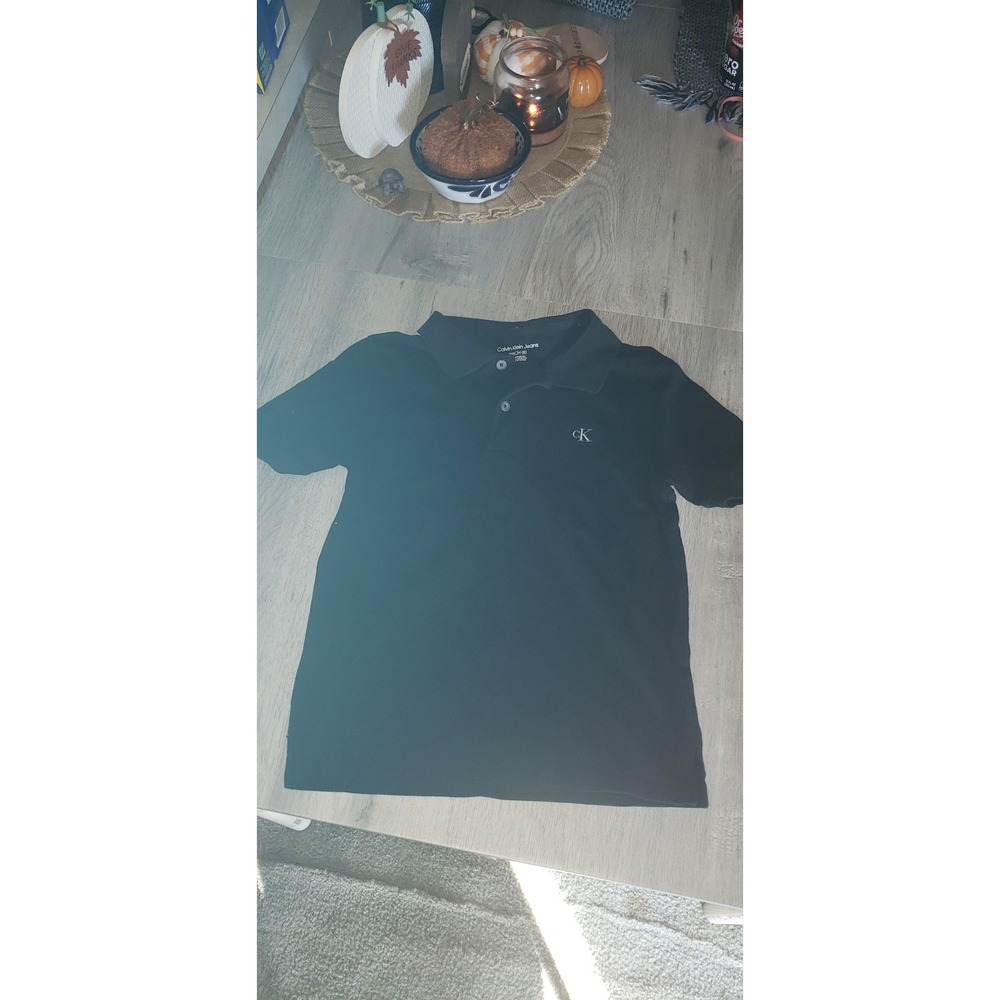 Calvin Klein Jeans Boys Black Short Sleeve Polo Shirt Size S 8 cK Logo